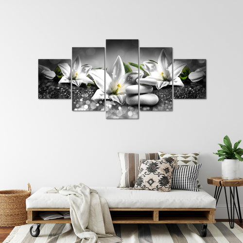 Runa Art Wandbilder Blumen Lilien 5 Teilig Bild auf Vlies Leinwand Deko Wohnzimmer Abstrakt Beige Braun 035852a