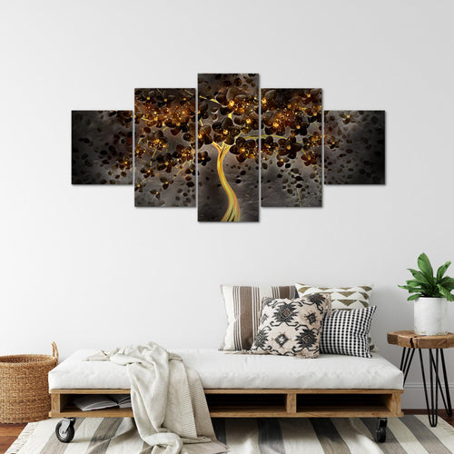 Runa Art - Bilder Blumen 200 x 100 cm 5 Teilig XXL Wanddekoration Design Weiss Gold 039751a