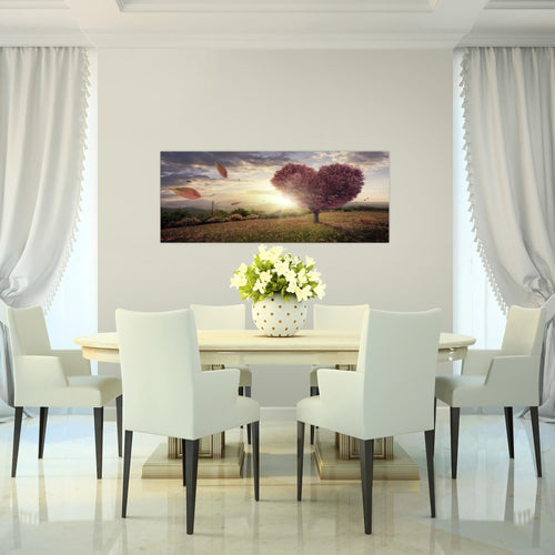 Runa Art Wandbild Herbst Baum Herz 1 Teilig 100 x 40 cm Modern Bild auf Vlies Leinwand Panorama Wohnzimmer Schlafzimmer Beige Braun 605812c