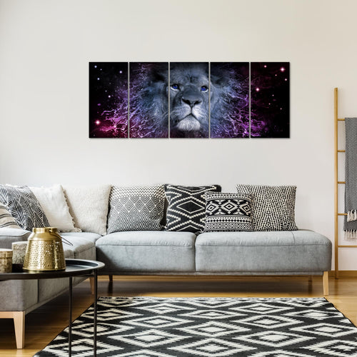 Runa Art Wandbild XXL Sternzeichen Löwe Wohnzimmer Schlafzimmer 200 x 80 cm Lila 5 Teilig - Made in Germany - 040755c