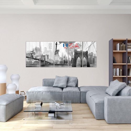 Runa Art Bild New York Wandbilder auf Vlies Leinwand 5 Teilig Wanddekoration Wohnzimmer Büro 034756b