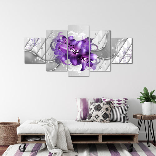 Runa Art - Bilder Blumen Lilien 200 x 100 cm 5 Teilig XXL Wanddekoration Design Türkis 017351a