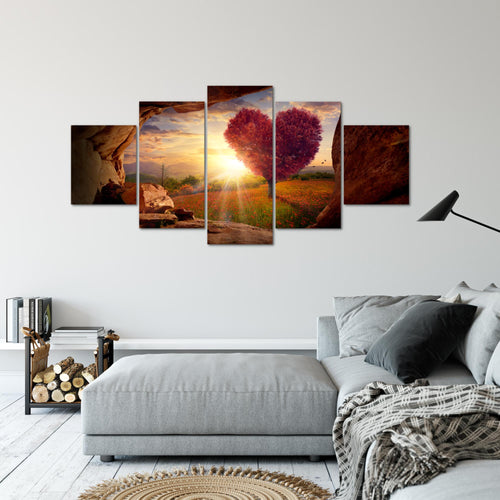 Runa Art Bild Wohnzimmer Schlafzimmer Natur Gebirge 5 Teilig Baum Herz Beige Rosa Wandbilder auf Vlies Leinwand 607653c