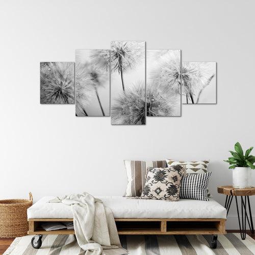 Runa Art Wandbilder Blumen Pusteblumen 5 Teilig Bild auf Vlies Leinwand Deko Wohnzimmer Natur Grau Rosa 042052a