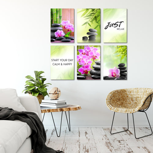 Novart Wandbilder Set Feng Shui Zen Stein - KOMPLETT AUFHÄNGFERTIG - Made in Germany - Moderne Bilder  Wohnzimmer Schlafzimmer - N003464a