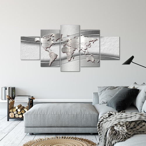 Runa Art - Bilder Weltkarte 200 x 100 cm 5 Teilig XXL Wanddekoration Design Grau 107251c