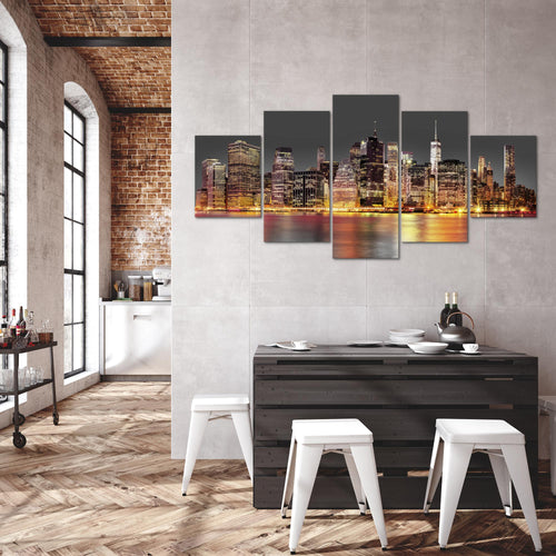 Runa Art Bild Wohnzimmer Büro New York City 5 Teilig Amerika NY Lila Bunt Wandbilder auf Vlies Leinwand 010053c