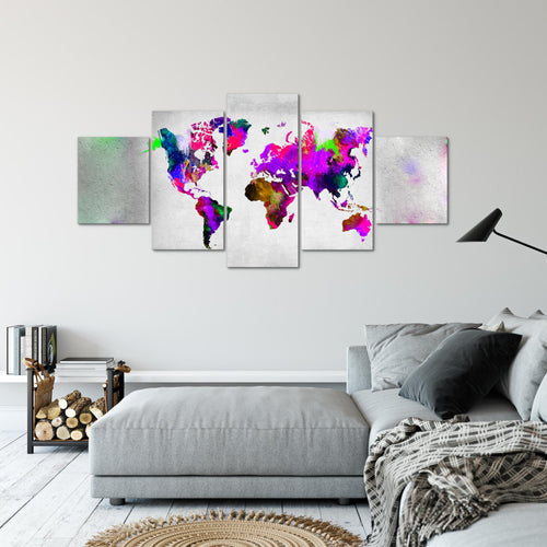 Runa Art - Bilder Weltkarte 200 x 100 cm 5 Teilig XXL Wanddekoration Design Bunt 108851a