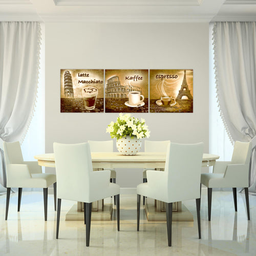 Runa Art - Bilder Küche Kaffee 120 x 40 cm 3 Teilig Wandbild auf Vlies Leinwand Grün Mehrteilig Modern 500733b