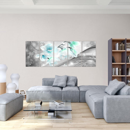 Runa Art Wandbild XXL Blumen Abstrakt Wohnzimmer Schlafzimmer 200 x 80 cm Grau Rosa 5 Teilig - Made in Germany - 035355a