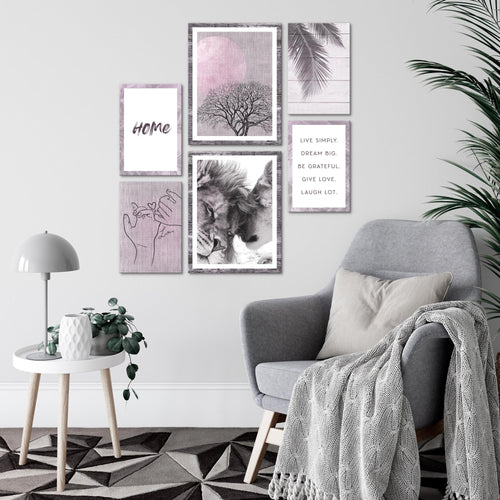Novart Wandbilder Set Löwen Liebe Zitate - KEIN EXTRA RAHMEN BENÖTIGT -  Modern Deko  - Wohnzimmer Schlafzimmer N018563c