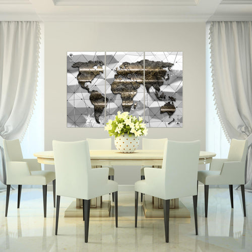 Runa Art Wandbilder Weltkarte Bild XXL Büro Wohnzimmer Braun 3D Effekt 120 x 80 cm 3 Teilig 005231a