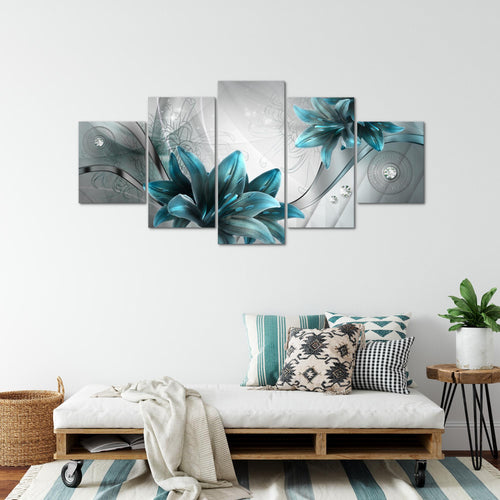 Runa Art Wandbilder Blumen Lilien 5 Teilig Bild auf Vlies Leinwand Deko Wohnzimmer Abstrakt Grau Rot 036852a