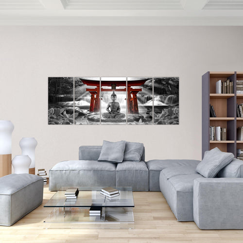 Runa Art Wandbild Feng Shui Buddha 1 Teilig 100 x 40 cm Modern Bild auf Vlies Leinwand Spa Wohnzimmer Schlafzimmer Grün Braun 036412a