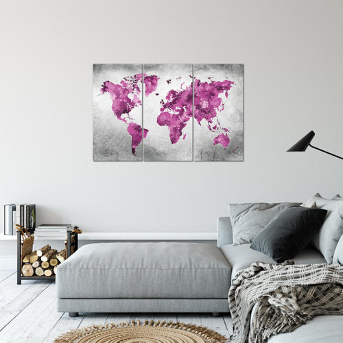 Runa Art Wandbilder Weltkarte Bild XXL Büro Wohnzimmer Bunt Vintage Kontinente 120 x 80 cm 3 Teilig 013331b