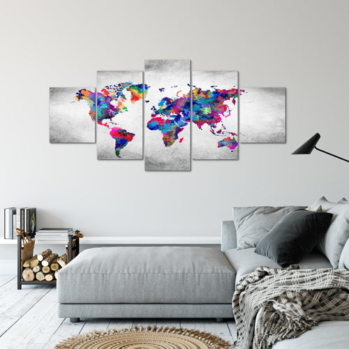 Runa Art Wandbilder Weltkarte 5 Teilig Bild auf Vlies Leinwand Deko Büro Wohnzimmer Vintage Kontinente Bunt 013352b