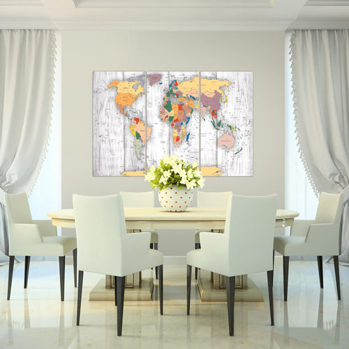 Runa Art Wandbilder Weltkarte Holz Bild XXL Büro Wohnzimmer Biege Kontinente 120 x 80 cm 3 Teilig 108731a