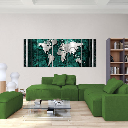 Runa Art Wandbild XXL Weltkarte Büro Wohnzimmer 200 x 80 cm Blau 5 Teilig - Made in Germany - 107355b