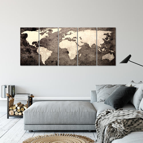 Runa Art Wandbild XXL Weltkarte Büro Wohnzimmer 200 x 80 cm Braun 5 Teilig - Made in Germany - 101755c