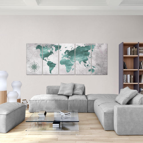 Runa Art Wandbild XXL Weltkarte Büro Wohnzimmer 200 x 80 cm Pink 5 Teilig - Made in Germany - 026055b