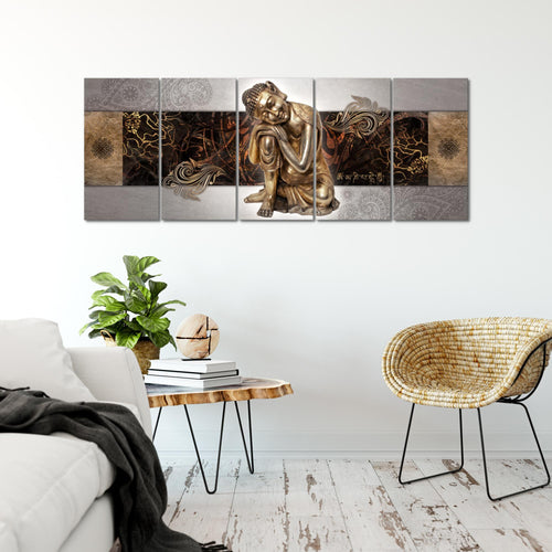 Runa Art Wandbild XXL Buddha Zen Wohnzimmer Schlafzimmer 200 x 80 cm Braun 5 Teilig - Made in Germany - 041355b