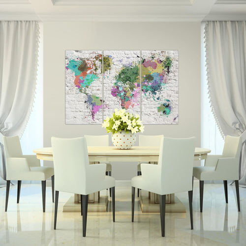 Runa Art Wandbilder Weltkarte Bild XXL Büro Wohnzimmer Bunt Steinoptik Ziegel 120 x 80 cm 3 Teilig 107531a