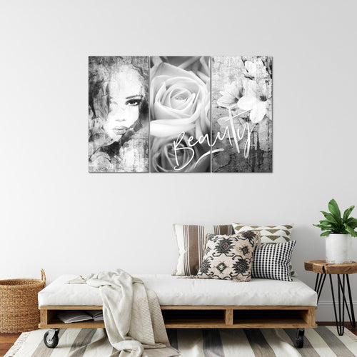 Runa Art Wandbilder Blumen Vintage Bild XXL Wohnzimmer Schlafzimmer Bunt Frau 120 x 80 cm 3 Teilig 039331a