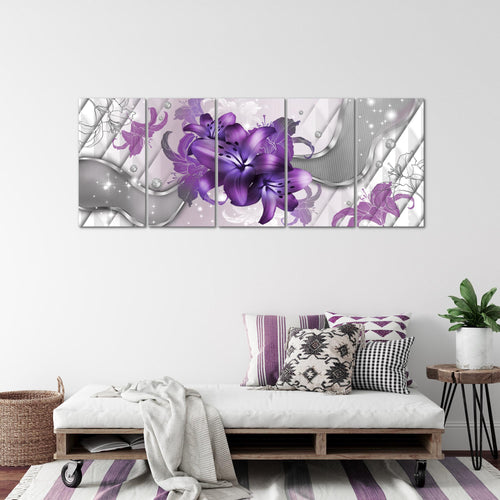 Runa Art Wandbild XXL Blumen Lilien Wohnzimmer Schlafzimmer 200 x 80 cm Grau Türkis 5 Teilig - Made in Germany - 016555a