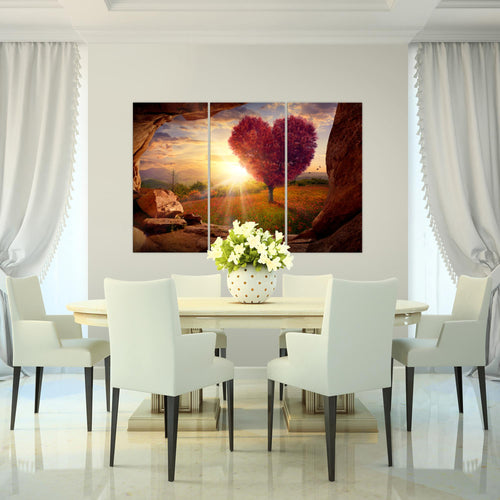 Runa Art Wandbilder Natur Gebirge Bild XXL Wohnzimmer Schlafzimmer Beige Rosa Baum Herz 120 x 80 cm 3 Teilig 607631c