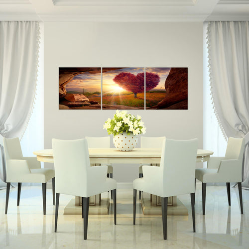 Runa Art Bilder Natur Gebirge 3 Teilig Bild auf Vlies Leinwand Deko Wohnzimmer Schlafzimmer 90 x 30 cm Baum Herz Beige Rosa 607634c