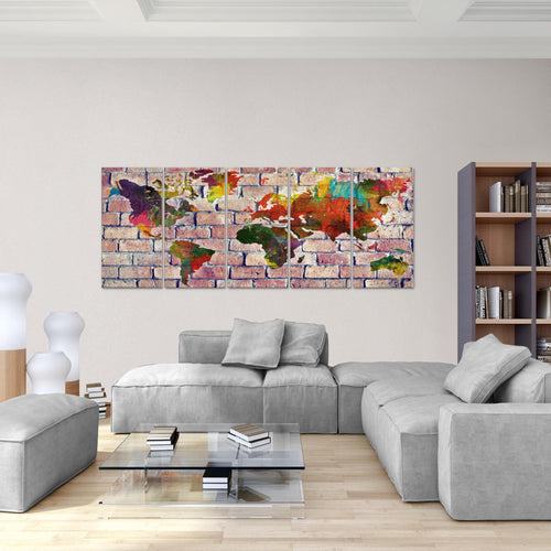Runa Art Wandbild XXL Weltkarte Büro Wohnzimmer 200 x 80 cm Rot Bunt 5 Teilig - Made in Germany - 106955c