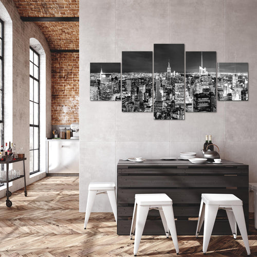 Runa Art - Bilder New York Skyline 200 x 100 cm 5 Teilig XXL Wanddekoration Design Türkis Blau 036251b