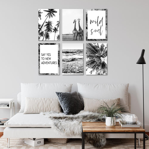 Novart Wandbilder - KEIN EXTRA RAHMEN BENÖTIGT - Wohnzimmer Schlafzimmer - Bilder Modern Afrika Giraffen - Palmen - N014365a