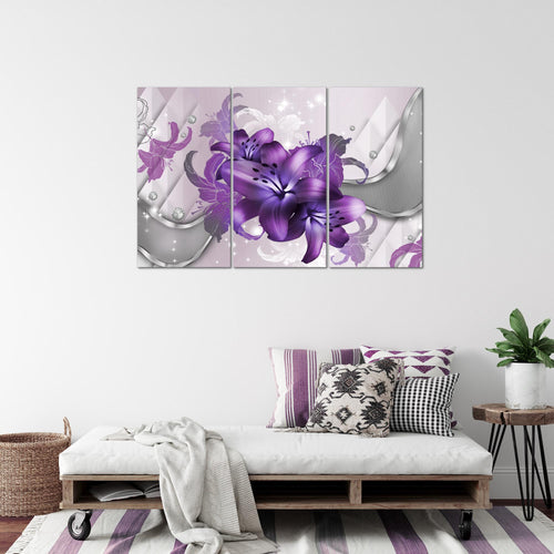 Runa Art Wandbilder Blumen Lilien Bild XXL Wohnzimmer Schlafzimmer Grau Türkis Abstrakt 120 x 80 cm 3 Teilig 016531a