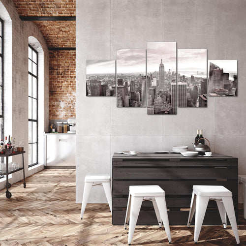 Runa Art Wandbilder New York Skyline 5 Teilig Bild auf Vlies Leinwand Deko Wohnzimmer Büro NY City Blau Beige 010252a