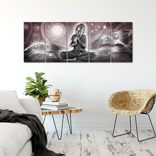 Runa Art Wandbild XXL Buddha Zen Wohnzimmer Schlafzimmer 200 x 80 cm Grau 5 Teilig - Made in Germany - 041655b