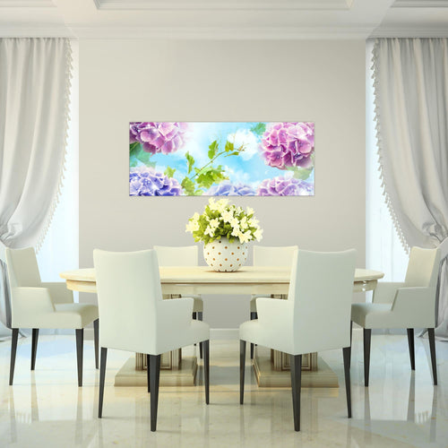 Runa Art Wandbild Blumen Hortensien 1 Teilig 100 x 40 cm Modern Bild auf Vlies Leinwand Mandala Wohnzimmer Bunt 017512b