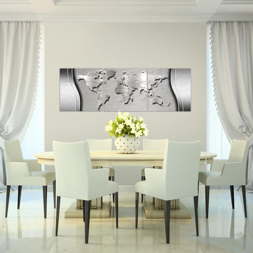 Runa Art - Bilder Weltkarte 120 x 40 cm 3 Teilig Wandbild auf Vlies Leinwand Grau Mehrteilig Modern 107233c