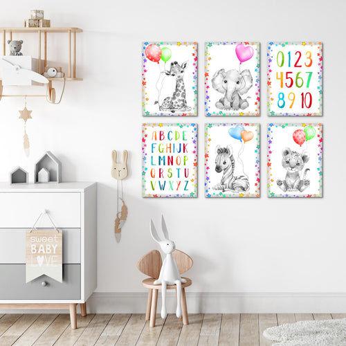 Novart Wandbilder - KEIN EXTRA RAHMEN BENÖTIGT - Kinderzimmer Mädchen Junge - Bilder Modern Tiere - Afrika Blau - N016665b