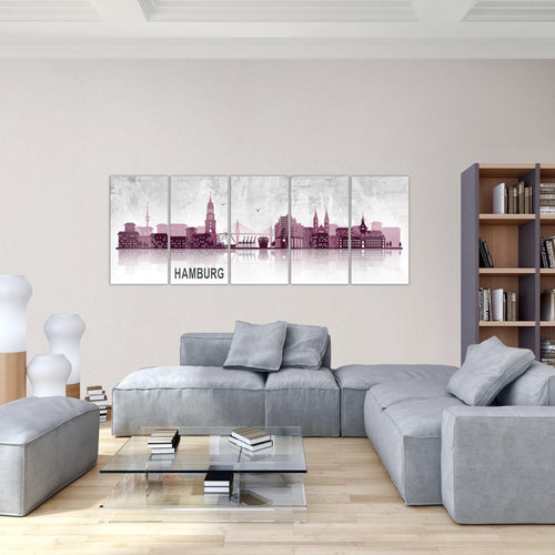 Runa Art Wandbild Hamburg 1 Teilig 100 x 40 cm Modern Bild auf Vlies Leinwand Abstrakt Wohnzimmer Schlafzimmer Türkis Grau 035912b