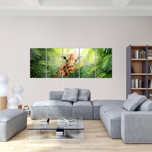 Runa Art Wandbild XXL Tieger Abstrakt Wohnzimmer Schlafzimmer 200 x 80 cm Grün Orange 5 Teilig - Made in Germany - 037555a