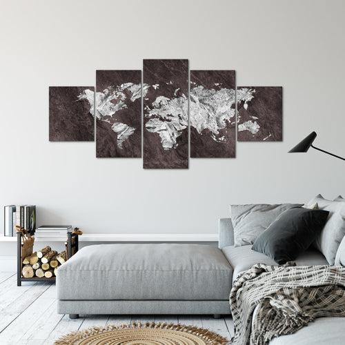 Runa Art Wandbilder Weltkarte 5 Teilig Bild auf Vlies Leinwand Deko Büro Wohnzimmer Karte Beton Grün 002952c