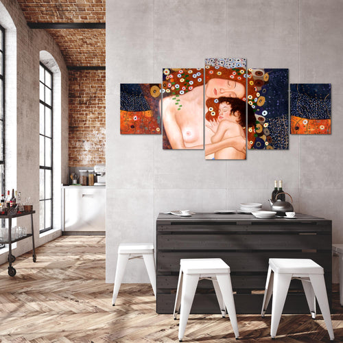 Runa Art - Bilder Gustav Klimt Mutter und Kind 200 x 100 cm 5 Teilig XXL Wanddekoration Design Braun 700251a