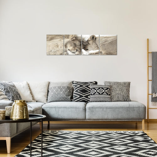 Runa Art Bilder Set 4 Teilig Löwen Liebe Wandbilder XXL Wohnzimmer Schlafzimmer 160 x 50 cm Beige Modern 002146b