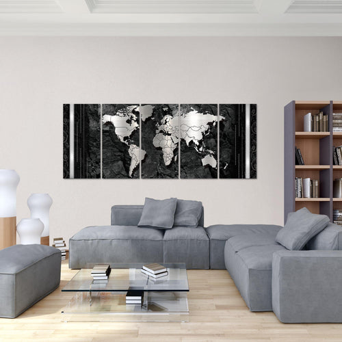 Runa Art Wandbild XXL Weltkarte Büro Wohnzimmer 200 x 80 cm Schwarz 5 Teilig - Made in Germany - 107355a