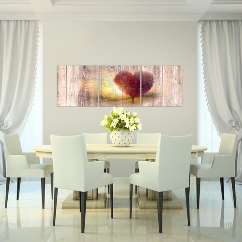 Runa Art Bilder Herbst Vintage 3 Teilig Bild auf Vlies Leinwand Deko Wohnzimmer Schlafzimmer 90 x 30 cm Baum Herz Türkis 606534b