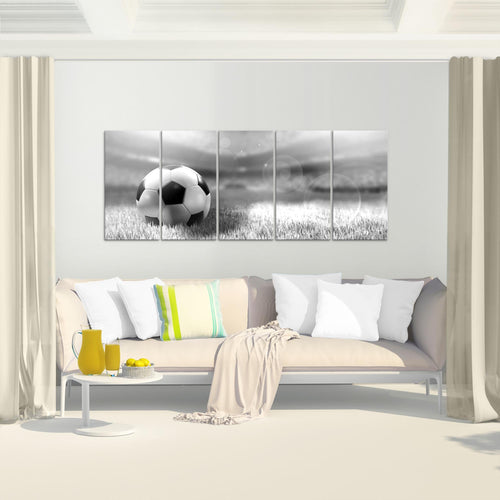 Runa Art Wandbild XXL Fussball Wohnzimmer Schlafzimmer 200 x 80 cm Grau 5 Teilig - Made in Germany - 402455b