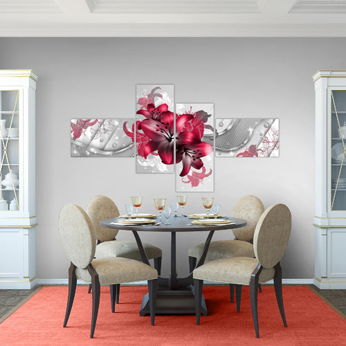 Runa Art Wandbilder Set XXL Blumen LilienWohnzimmer Schlafzimmer Rot 4 Teilig - Made in Germany - 017345b