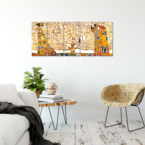 Runa Art Bild Gustav Klimt Baum des Lebens Wandbilder auf Vlies Leinwand 5 Teilig Wanddekoration Wohnzimmer 700056a