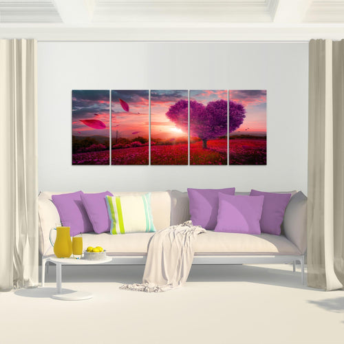 Runa Art Wandbild XXL Herbst Baum Herz Wohnzimmer Schlafzimmer 200 x 80 cm Lila Violett 5 Teilig - Made in Germany - 605855b